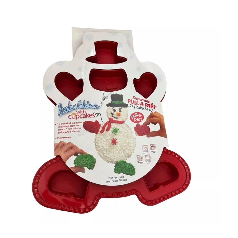 Create N Celebrate Christmas Snowman Pull A Part Cupcake Silicone Mold NEW Bake